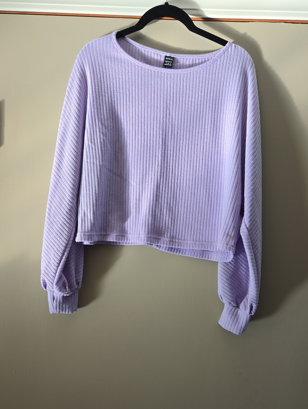 SHEIN Lilac Ribbed Cropped Long-Sleeve Sweatshirt